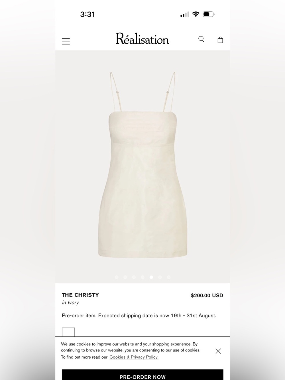 Realisation Par The Christy Ivory Slip Dress Size Large!